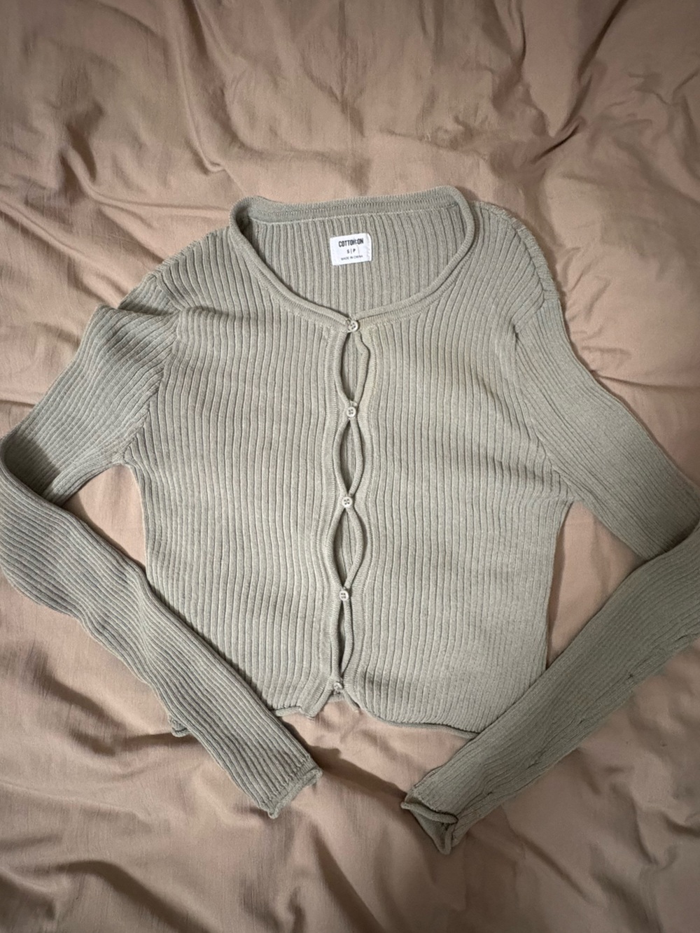 Ribbed Button-Front Women’s Sweater Cardigan - Light Green